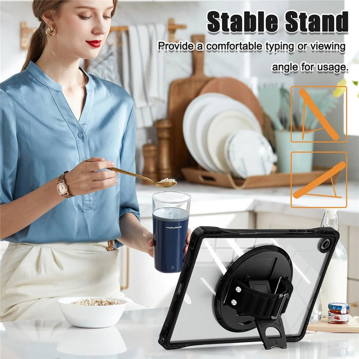 For Samsung Galaxy Tab A9+ SM-X210 / X216 / X218 Case Hand Strap Kickstand PC+TPU+Acrylic Clear Tablet Cover - Black - 7
