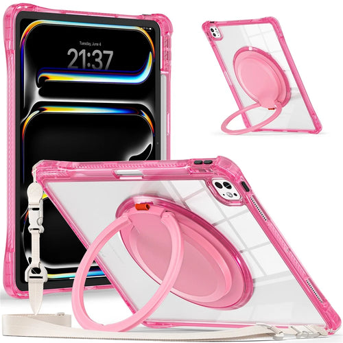 For iPad Pro 13 (2025) / 13 (2024) Case with Shoulder Strap Kickstand PC+TPU+Acrylic Tablet Cover - Rose - 1