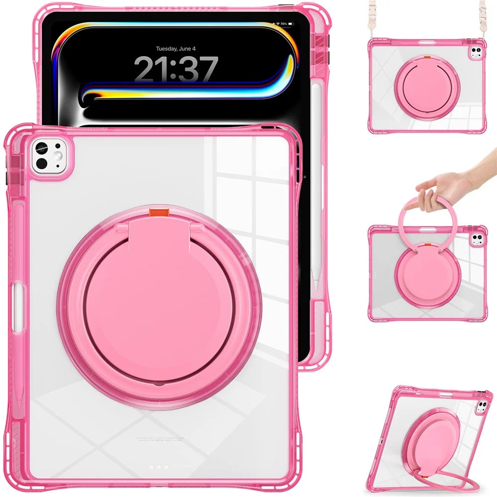 For iPad Pro 13 (2025) / 13 (2024) Case with Shoulder Strap Kickstand PC+TPU+Acrylic Tablet Cover - Rose - 3