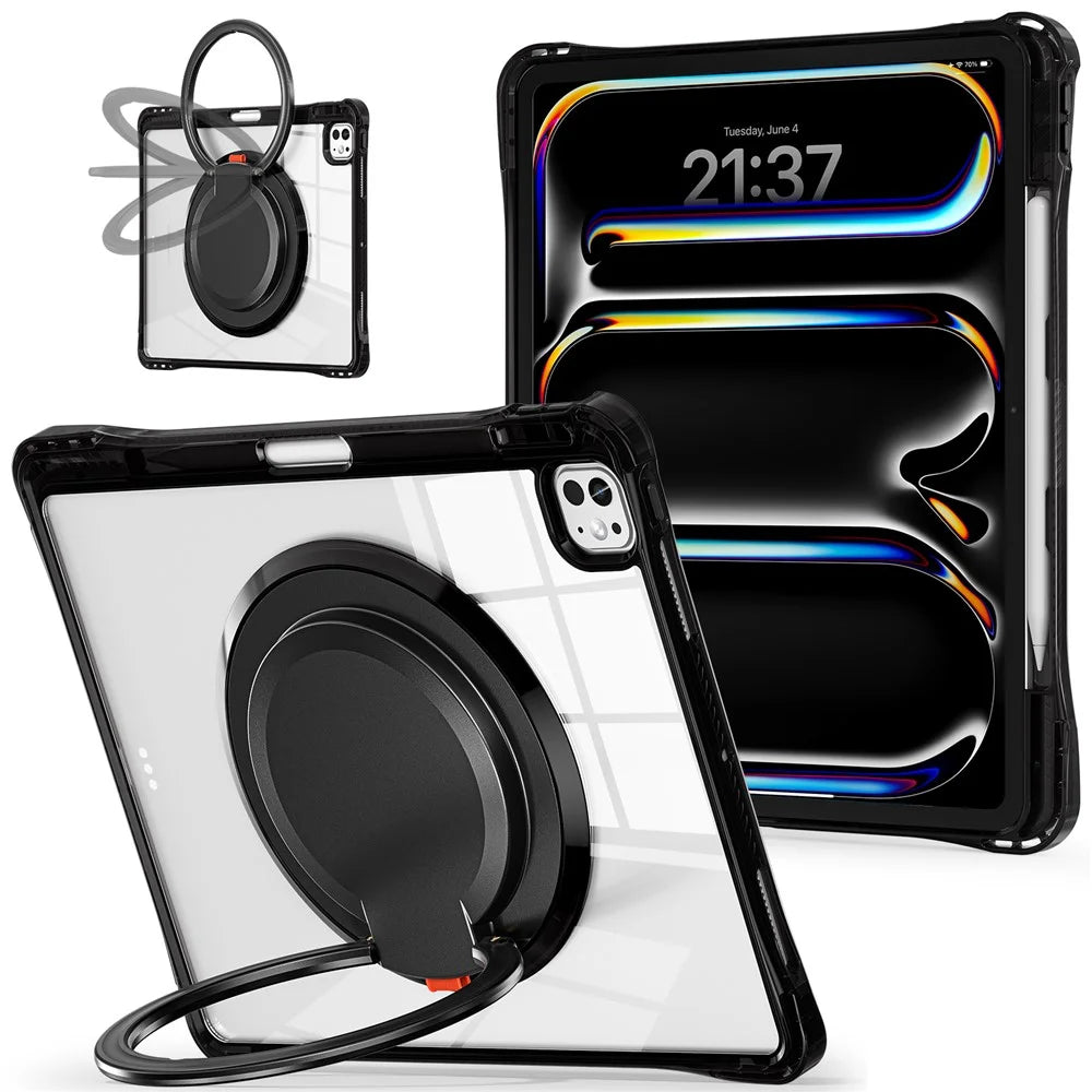 For iPad Pro 13 (2025) / 13 (2024) Case Rotary Kickstand PC+TPU+Acrylic Tablet Cover - Black - 1