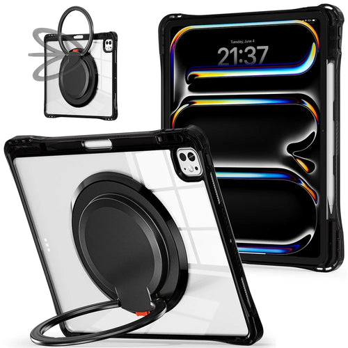 For iPad Pro 13 (2025) / 13 (2024) Case Rotary Kickstand PC+TPU+Acrylic Tablet Cover - Black - 1