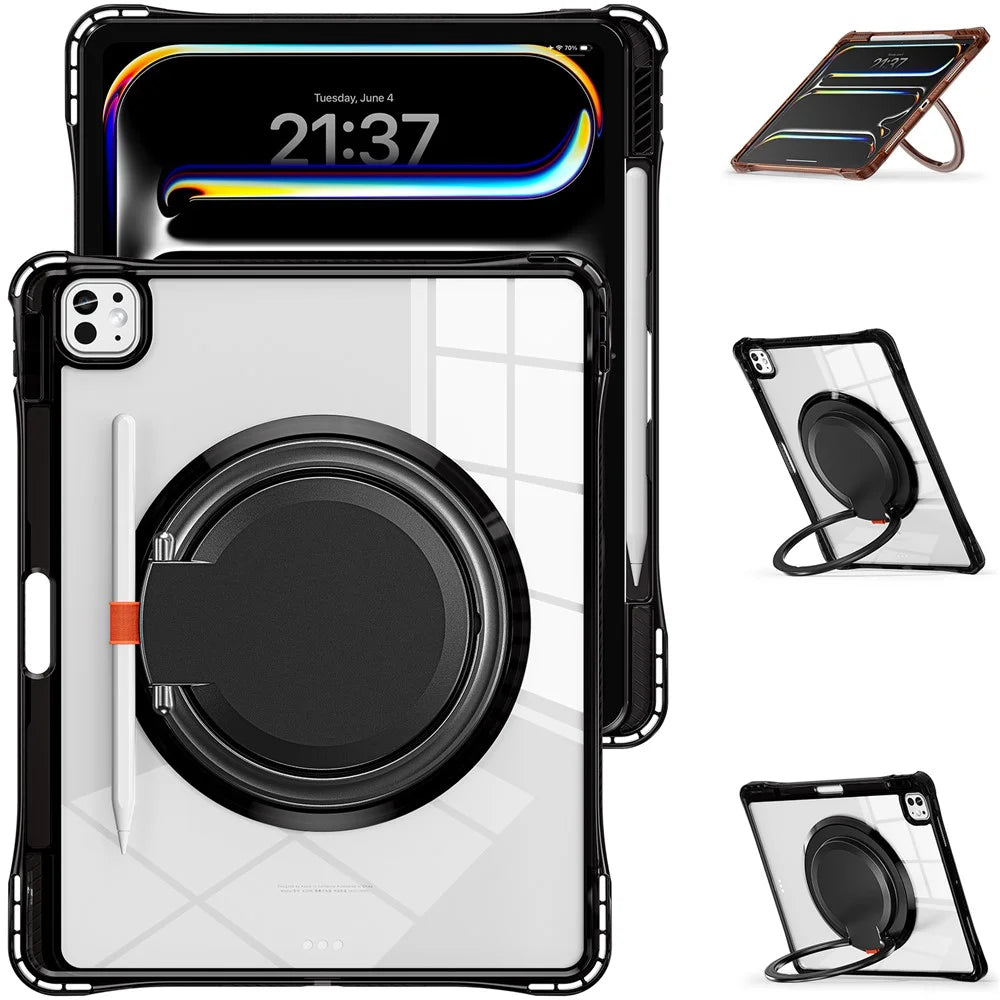 For iPad Pro 13 (2025) / 13 (2024) Case Rotary Kickstand PC+TPU+Acrylic Tablet Cover - Black - 2