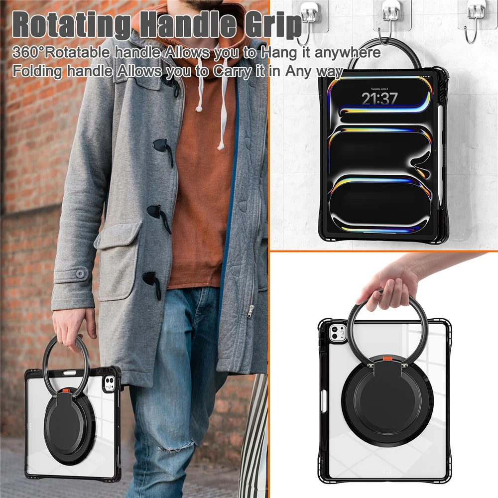 For iPad Pro 13 (2025) / 13 (2024) Case Rotary Kickstand PC+TPU+Acrylic Tablet Cover - Black - 7