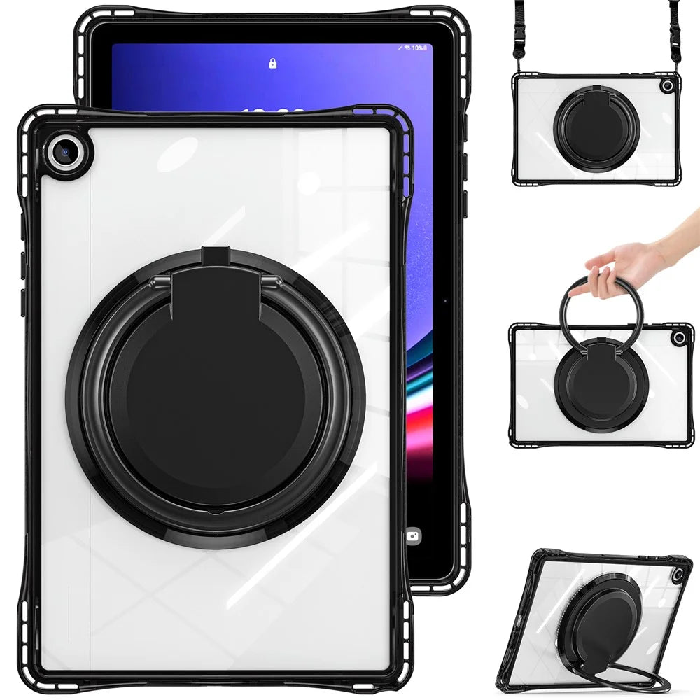 For Samsung Galaxy Tab A9+ SM-X210 / X216 / X218 Case with Shoulder Strap Kickstand PC+TPU+Acrylic Tablet Cover - Black - 2
