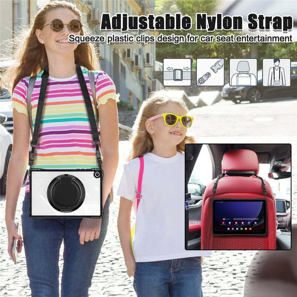 For Samsung Galaxy Tab A9+ SM-X210 / X216 / X218 Case with Shoulder Strap Kickstand PC+TPU+Acrylic Tablet Cover - Black - 4