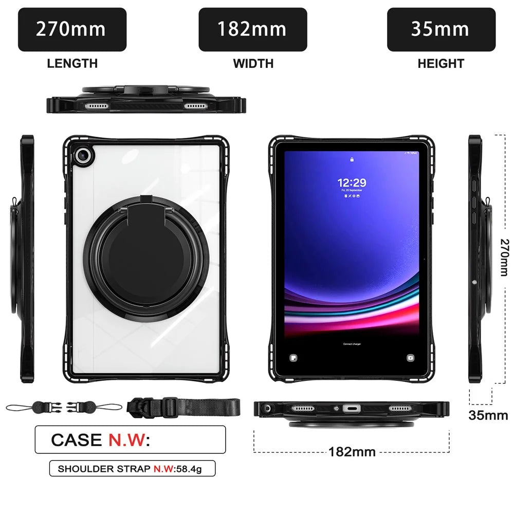 For Samsung Galaxy Tab A9+ SM-X210 / X216 / X218 Case with Shoulder Strap Kickstand PC+TPU+Acrylic Tablet Cover - Black - 6
