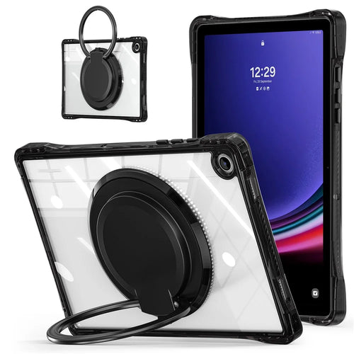 For Samsung Galaxy Tab A9+ SM-X210 / X216 / X218 Case Rotary Kickstand PC+TPU+Acrylic Tablet Cover - Black - 1