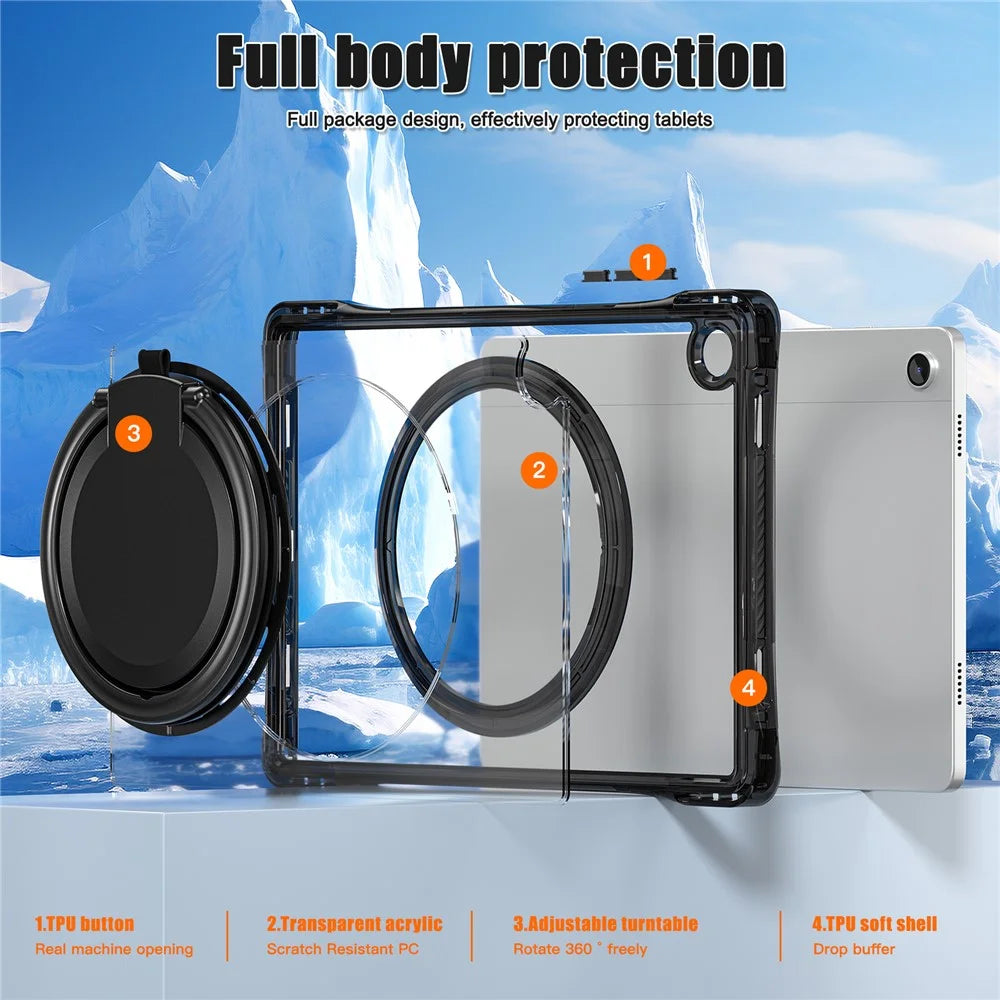 For Samsung Galaxy Tab A9+ SM-X210 / X216 / X218 Case Rotary Kickstand PC+TPU+Acrylic Tablet Cover - Black - 3