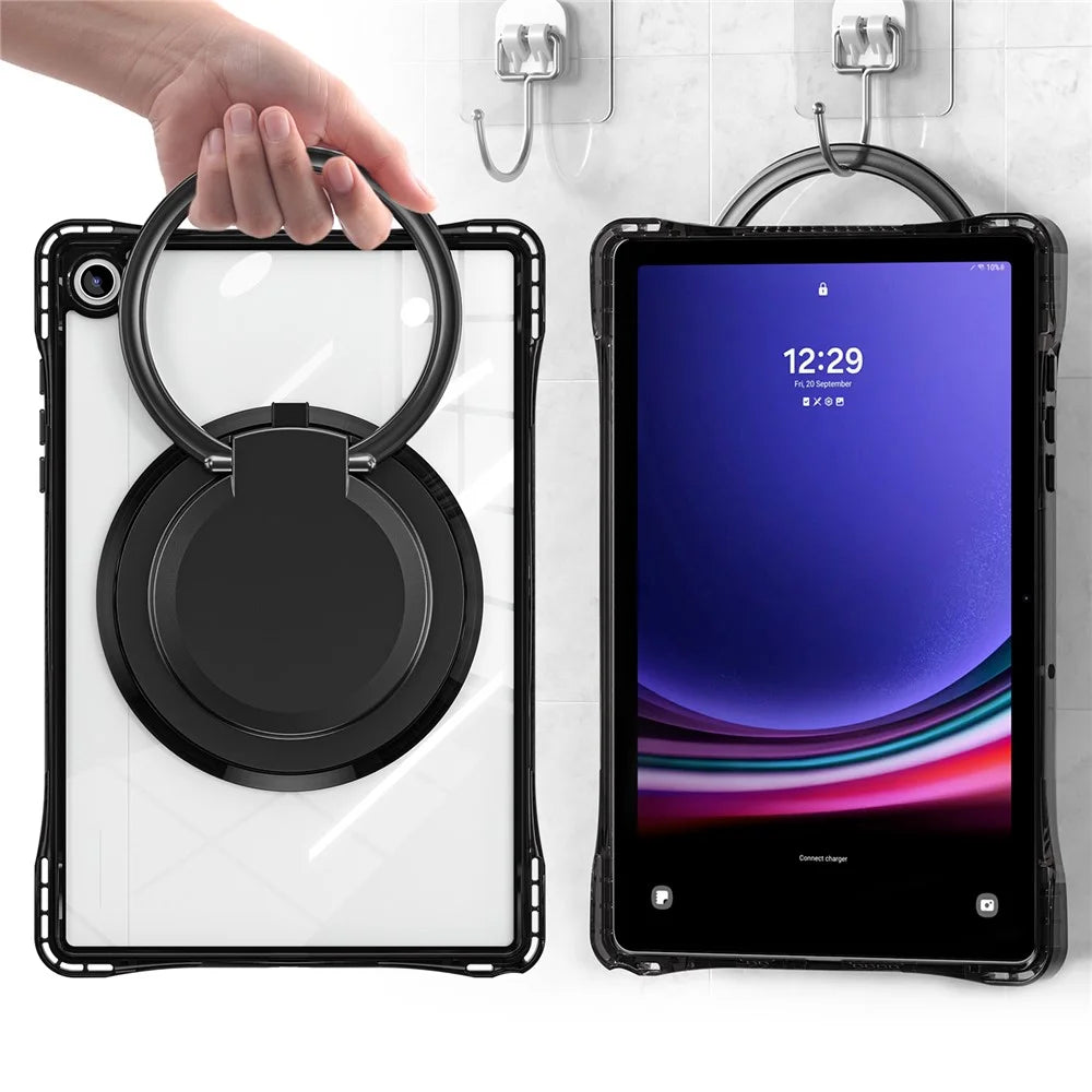 For Samsung Galaxy Tab A9+ SM-X210 / X216 / X218 Case Rotary Kickstand PC+TPU+Acrylic Tablet Cover - Black - 7