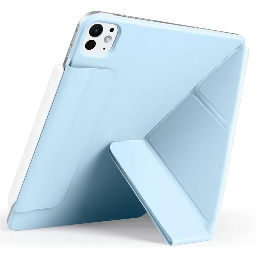 For iPad Pro 11 (2025) / 11 (2024) Case PC + PU Leather Origami Stand Magnetic Tablet Cover - Baby Blue - 2