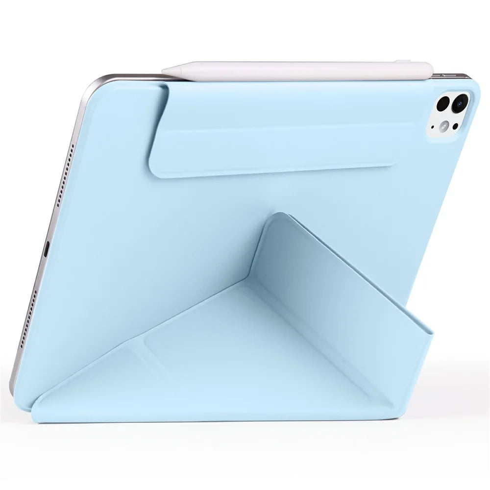 For iPad Pro 11 (2025) / 11 (2024) Case PC + PU Leather Origami Stand Magnetic Tablet Cover - Baby Blue - 3