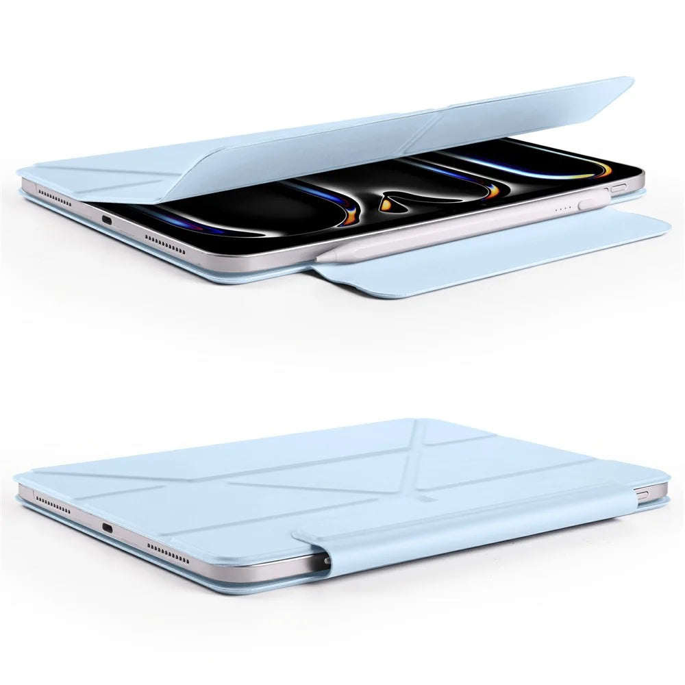 For iPad Pro 11 (2025) / 11 (2024) Case PC + PU Leather Origami Stand Magnetic Tablet Cover - Baby Blue - 7