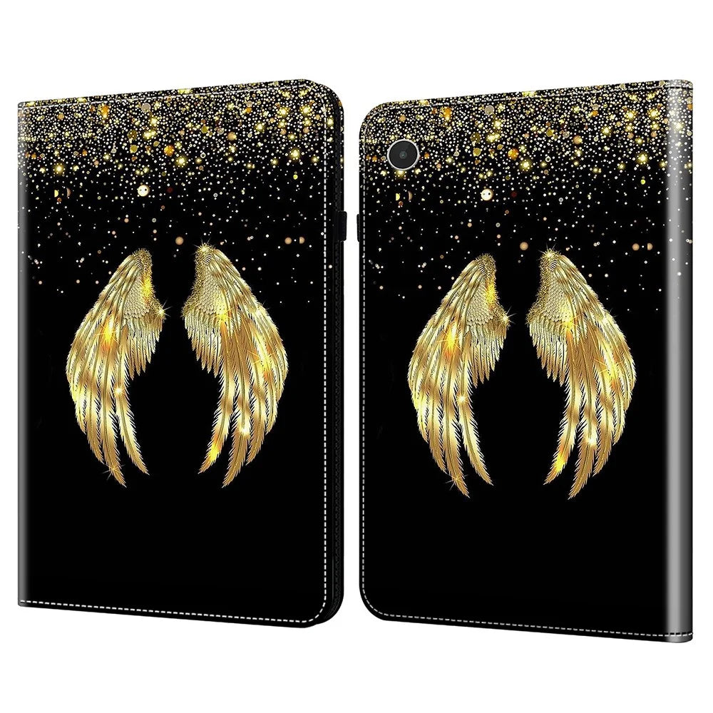 For Lenovo Tab Plus Case Flip Stand Leather Tablet Cover Pattern Printed - Gold Wings - 1