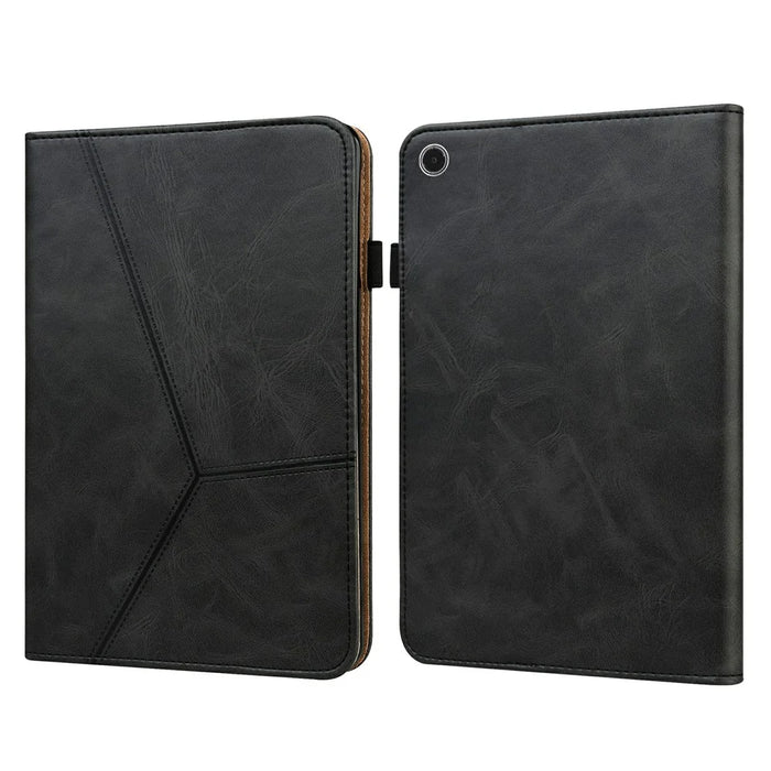 For Lenovo Tab Plus Case Line Imprinted PU Leather Card Holder Tablet Stand Cover - Black - 1