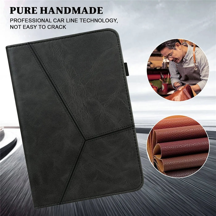 For Lenovo Tab Plus Case Line Imprinted PU Leather Card Holder Tablet Stand Cover - Black - 2