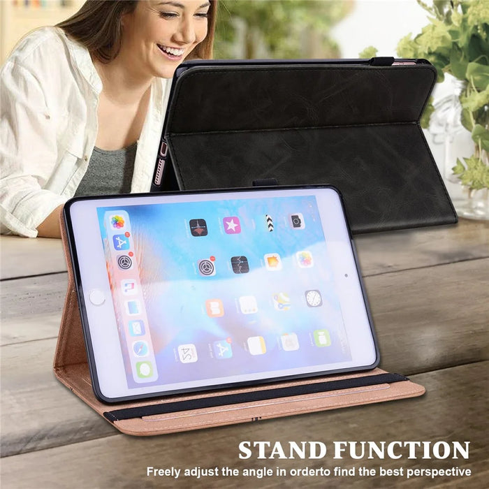 For Lenovo Tab Plus Case Line Imprinted PU Leather Card Holder Tablet Stand Cover - Black - 4