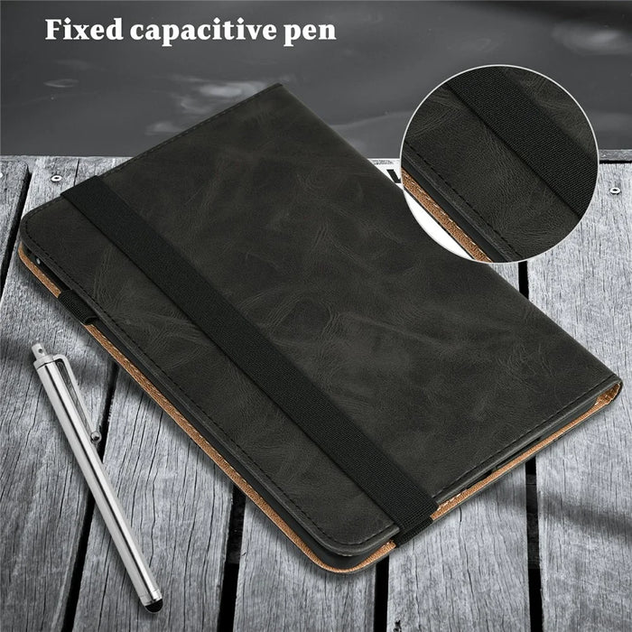 For Lenovo Tab Plus Case Line Imprinted PU Leather Card Holder Tablet Stand Cover - Black - 7