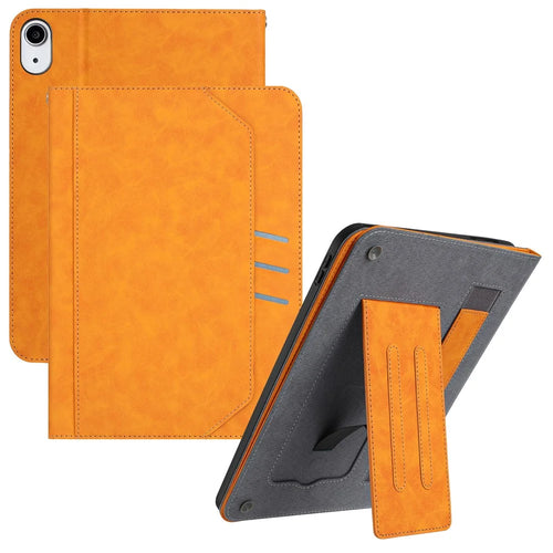 For iPad (2025) / 10.9 (2022) Wallet Case Auto Wake / Sleep Leather Flip Tablet Cover Cowhide Texture - Yellow - 1