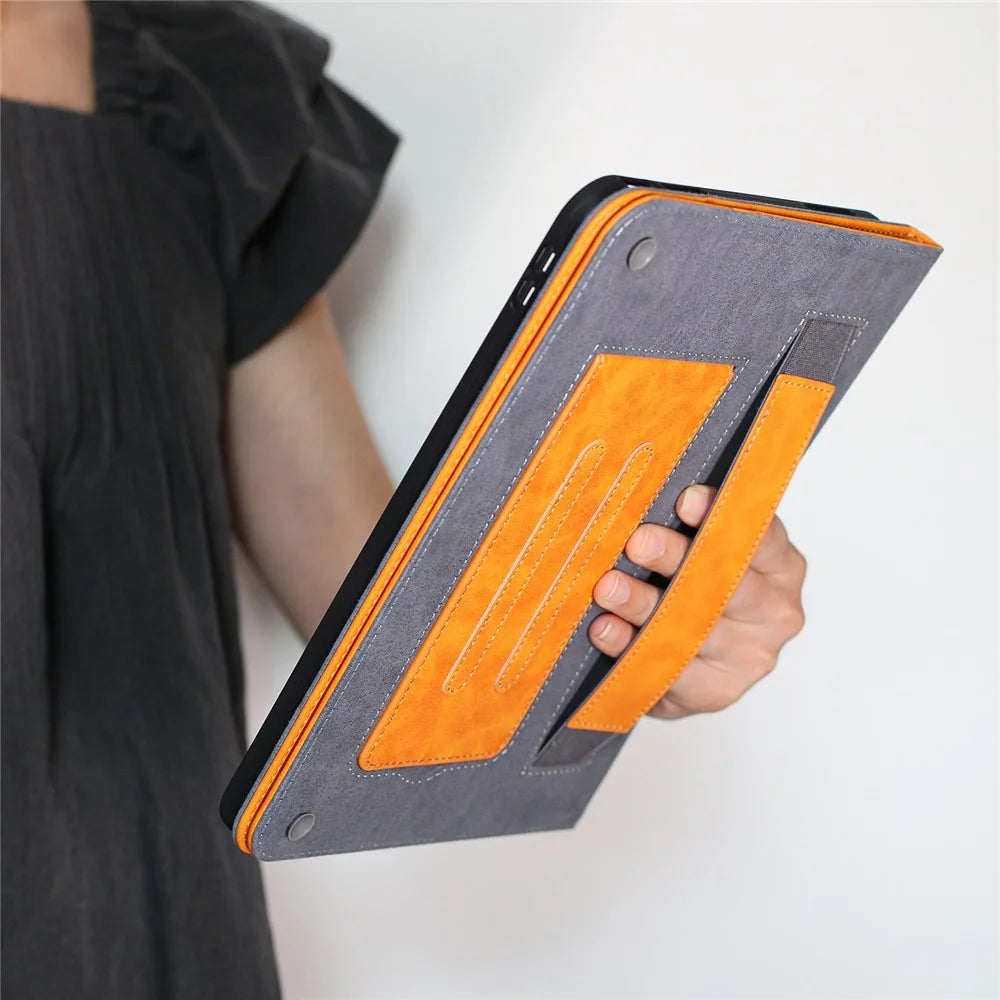 For iPad (2025) / 10.9 (2022) Wallet Case Auto Wake / Sleep Leather Flip Tablet Cover Cowhide Texture - Yellow - 6