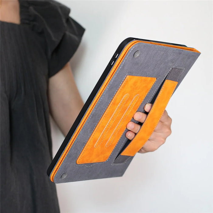 For iPad (2025) / 10.9 (2022) Wallet Case Auto Wake / Sleep Leather Flip Tablet Cover Cowhide Texture - Yellow - 6