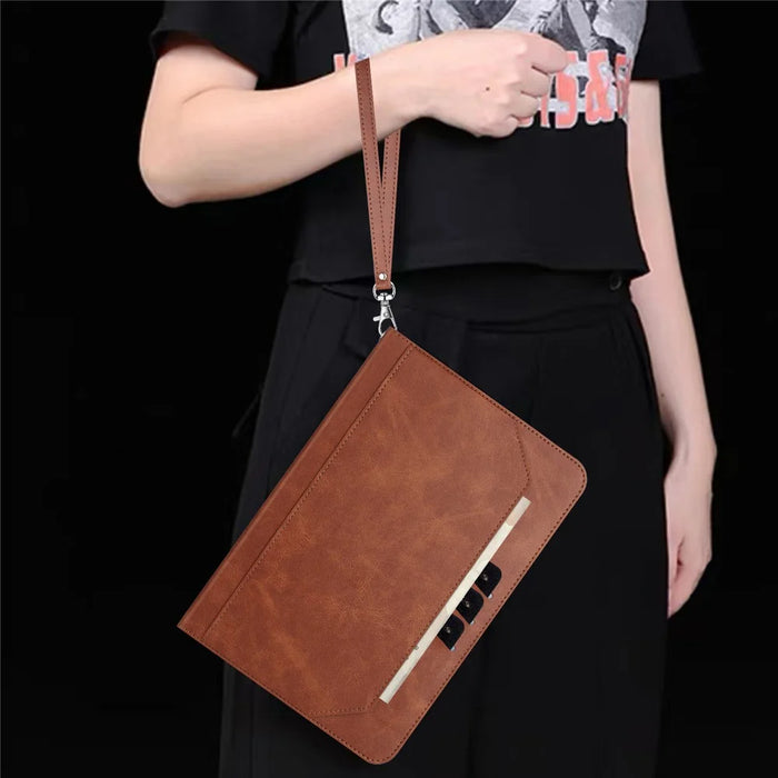 For iPad 9.7-inch (2018) / (2017) / Air 2 / Air (2013) Wallet Case Auto Wake / Sleep Leather Flip Tablet Cover Cowhide Texture - Yellow - Brown - 5