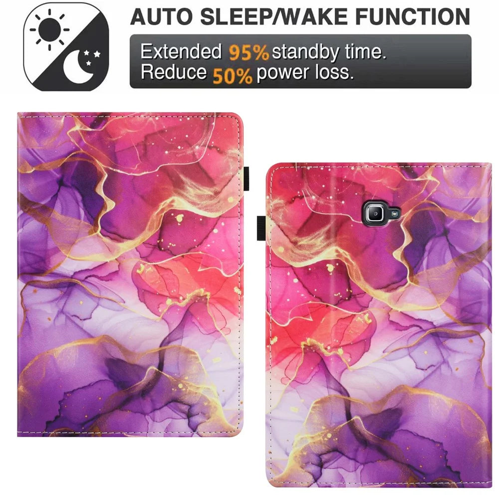 For Samsung Galaxy Tab A 10.1 (2016) T580 Case Pattern Leather Tablet Cover with Auto Sleep / Wake, Card Holder - Pink Gold Marble - 6