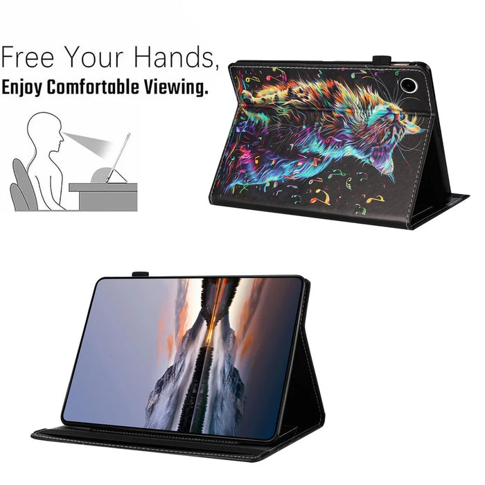 For Samsung Galaxy Tab A9 Case Pattern Leather Tablet Cover with Auto Sleep / Wake, Card Holder - Musical Note Cat - 5