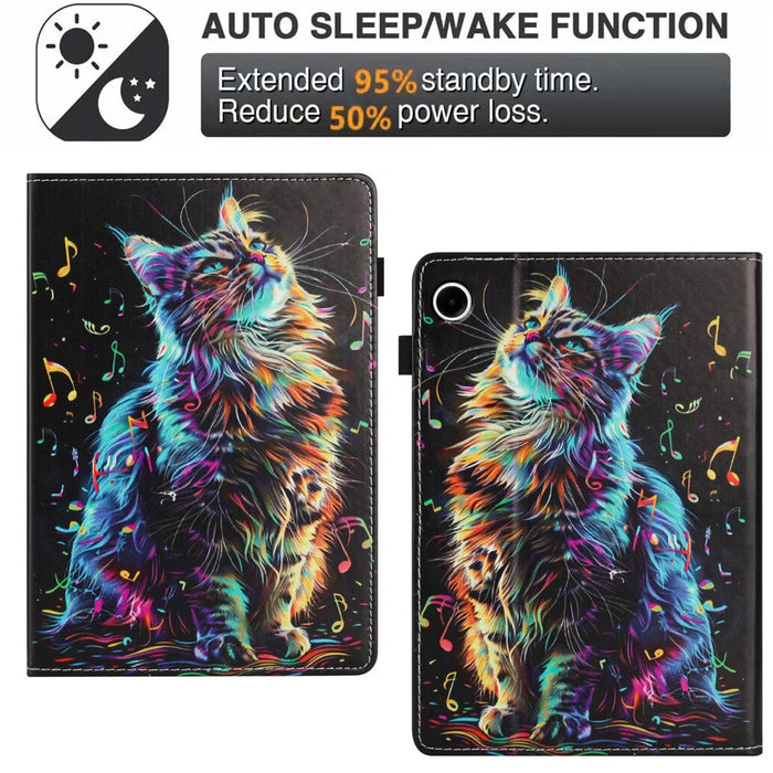 For Samsung Galaxy Tab A9 Case Pattern Leather Tablet Cover with Auto Sleep / Wake, Card Holder - Musical Note Cat - 6