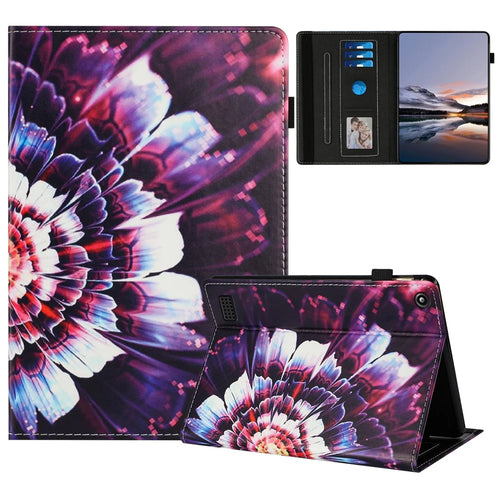 Tablet Case For Amazon Fire 7 (2019) / (2017) / 2015 Pattern Leather Cover Auto Sleep / Wake, Card Holder - Colorful Flowers - 1