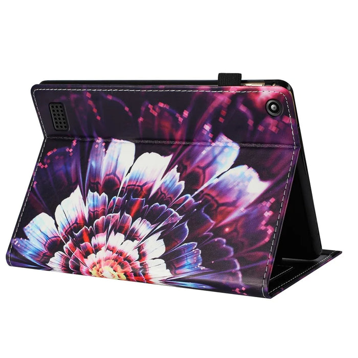 Tablet Case For Amazon Fire 7 (2019) / (2017) / 2015 Pattern Leather Cover Auto Sleep / Wake, Card Holder - Colorful Flowers - 4