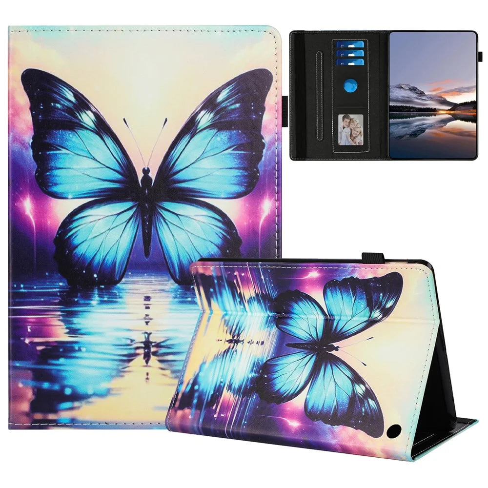 For Amazon Fire 7 (2022) Case Pattern Leather Tablet Cover with Auto Sleep / Wake, Card Holder - Flower Fox - 1