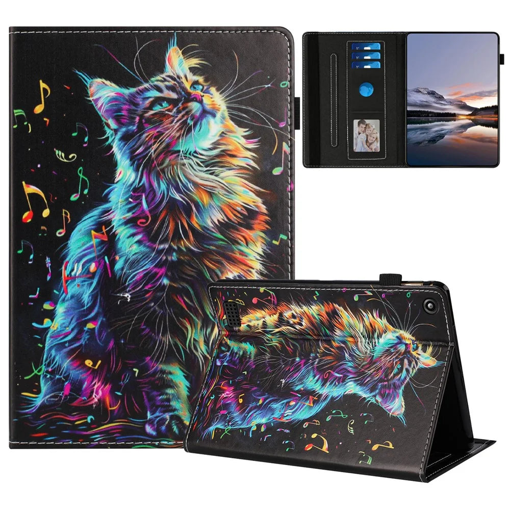 Tablet Case For Amazon Fire HD 8 (2018) / (2017) / (2016) Pattern Leather Cover with Auto Sleep / Wake, Card Holder - Flower Fox - 1