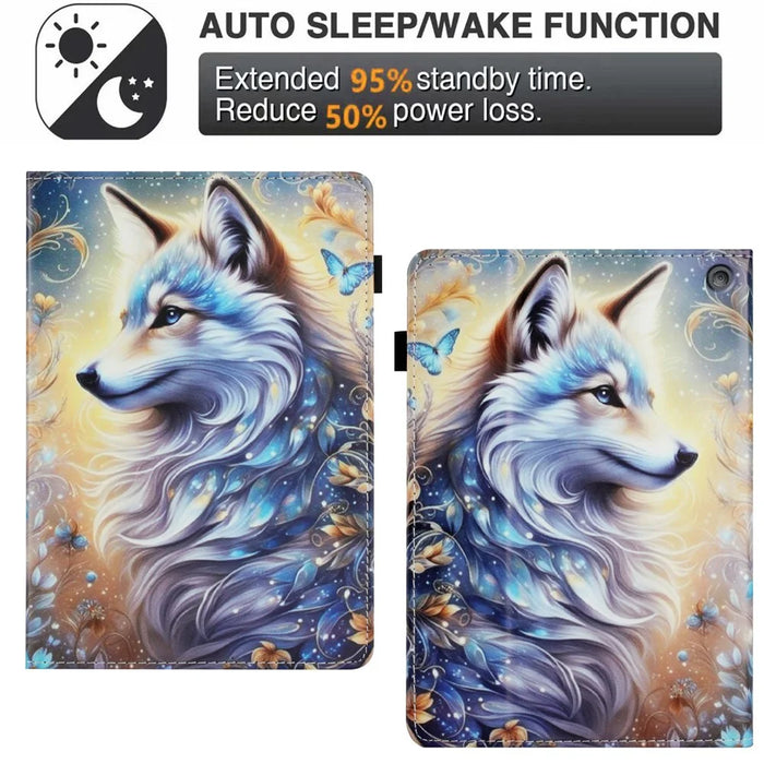 Tablet Case For Amazon Fire HD 8 (2024) / (2022) / (2020) Pattern Leather Cover with Auto Sleep / Wake, Card Holder - Flower Fox - 6