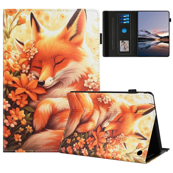 Tablet Case For Amazon Fire HD 10 (2021) / HD 10 Plus (2021) Pattern Leather Cover with Auto Sleep / Wake, Card Holder - Flower Fox - 1