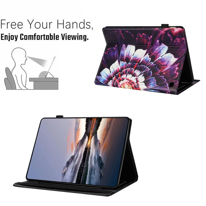 For Amazon Kindle Fire Max 11 2023 Case Pattern Leather Tablet Cover with Auto Sleep / Wake, Card Holder - Flower Fox - 5