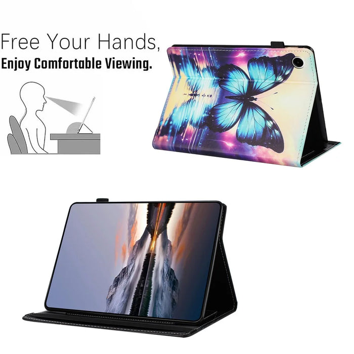 For Lenovo M10 Plus TB-X606F Case Pattern Leather Tablet Cover with Auto Sleep / Wake, Card Holder - Flower Fox - 5