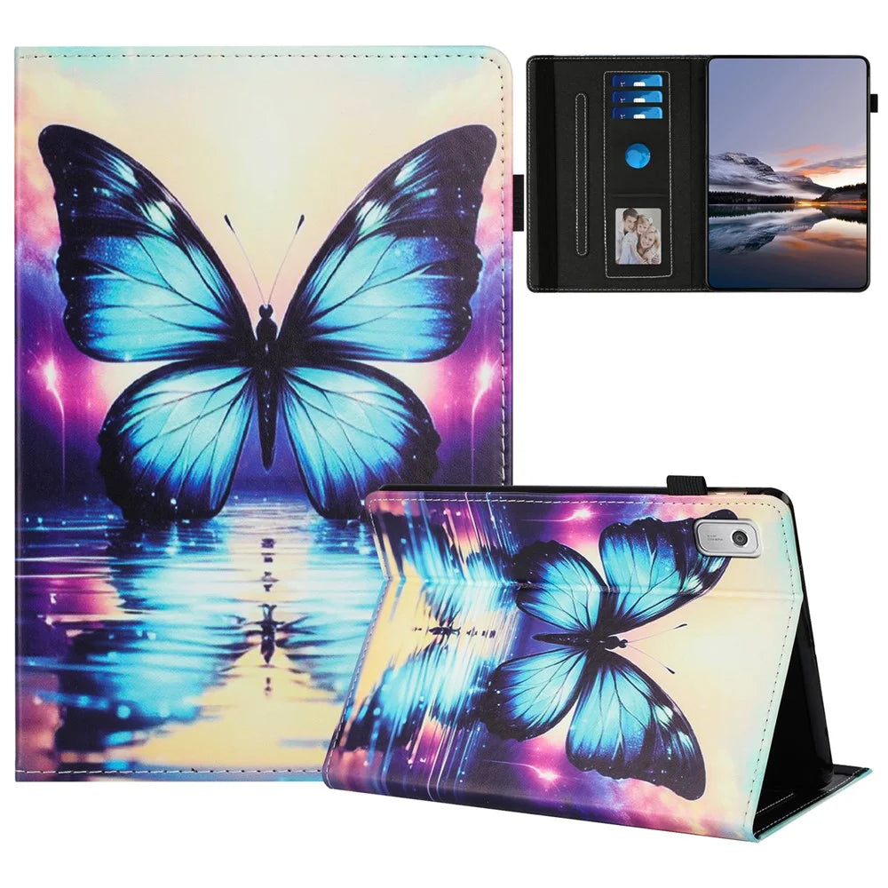 For Lenovo Tab M9 TB-310FU Case Pattern Leather Tablet Cover with Auto Sleep / Wake, Card Holder - Flower Fox - 1
