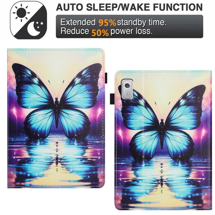 For Lenovo Tab M9 TB-310FU Case Pattern Leather Tablet Cover with Auto Sleep / Wake, Card Holder - Flower Fox - 6