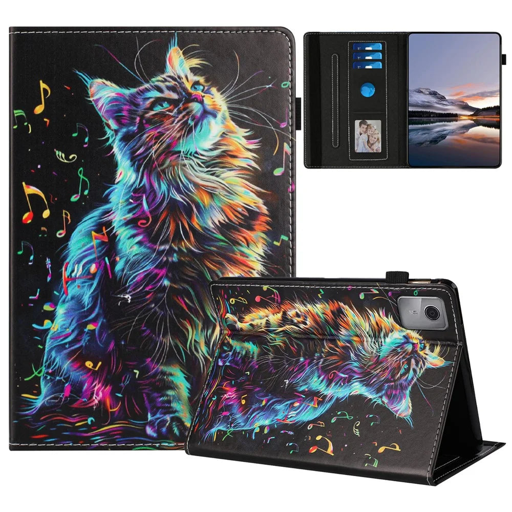 Tablet Case For Lenovo Tab M11 / Xiaoxin Pad 11 2024 Pattern Leather Cover with Auto Sleep / Wake, Card Holder - Flower Fox - 1