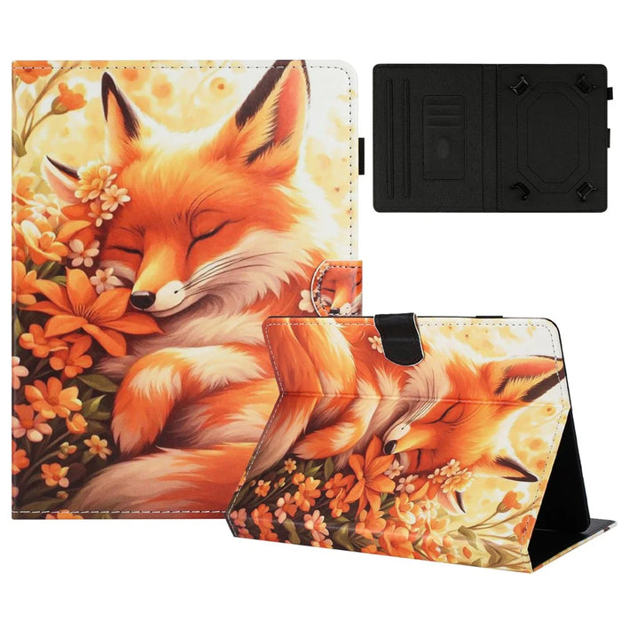 Universal 10-inch Tablet Case Pattern Leather Cover with Auto Sleep / Wake, Card Holder - Flower Fox - 1
