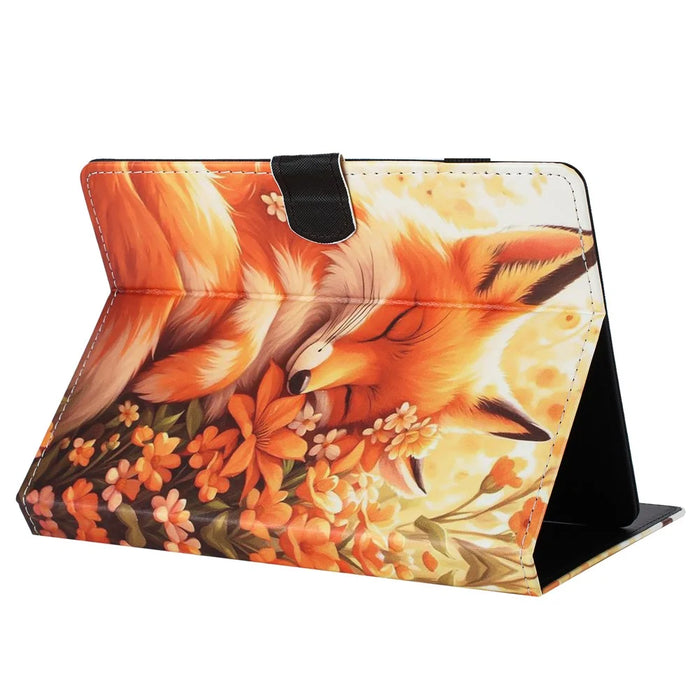 Universal 10-inch Tablet Case Pattern Leather Cover with Auto Sleep / Wake, Card Holder - Flower Fox - 4
