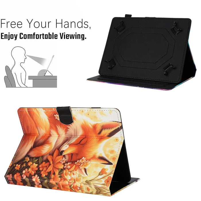 Universal 10-inch Tablet Case Pattern Leather Cover with Auto Sleep / Wake, Card Holder - Flower Fox - 5