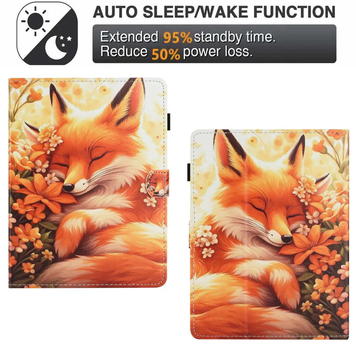 Universal 10-inch Tablet Case Pattern Leather Cover with Auto Sleep / Wake, Card Holder - Flower Fox - 6