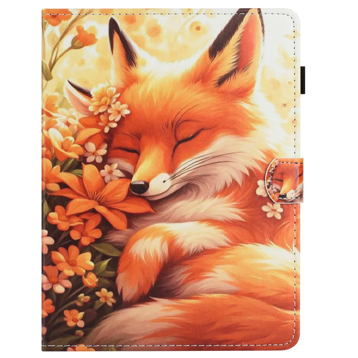 Universal 10-inch Tablet Case Pattern Leather Cover with Auto Sleep / Wake, Card Holder - Flower Fox - 7