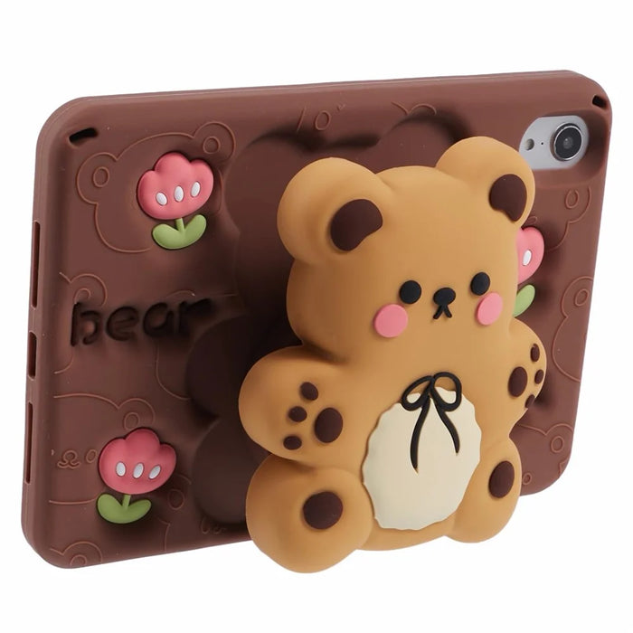For iPad mini (2024) / mini (2021) Silicone Case Bear Kickstand Tulip Tablet Cover - 2