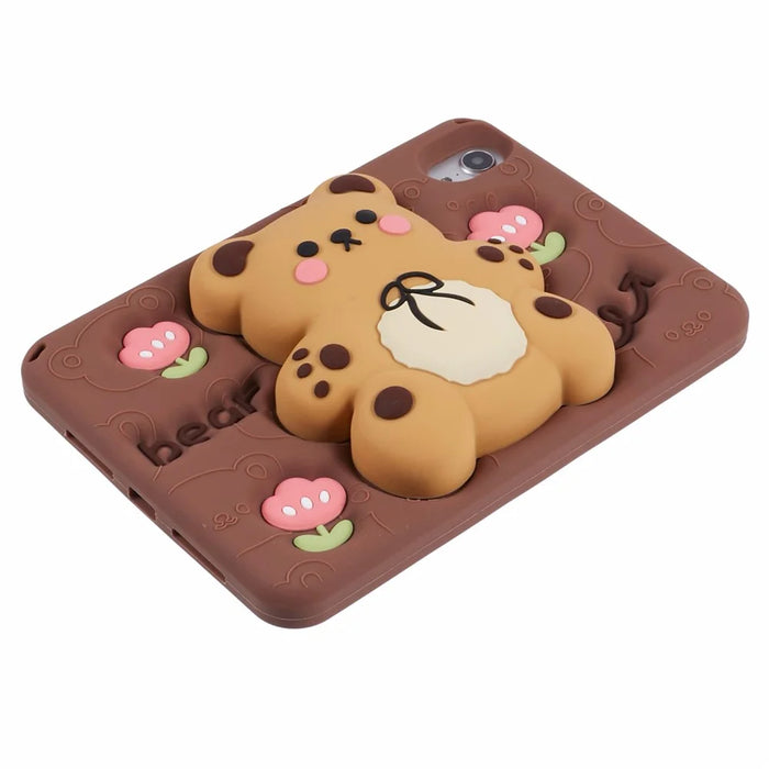 For iPad mini (2024) / mini (2021) Silicone Case Bear Kickstand Tulip Tablet Cover - 3