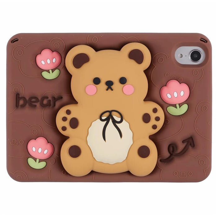 For iPad mini (2024) / mini (2021) Silicone Case Bear Kickstand Tulip Tablet Cover - 6