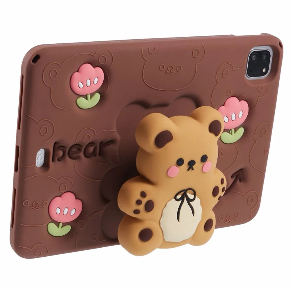 Silicone Case for iPad Air 11 (2026) / (2025) / (2024) / Air (2022) / (2020) / iPad Pro 11 (2025) / 11 (2024) / (2022) / (2021) / (2020) / (2018) Bear Kickstand Cover - 2