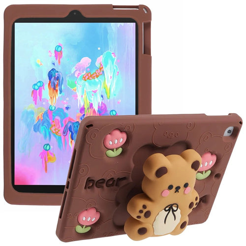 For iPad 9.7-inch (2018) / (2017) Silicone Case Bear Kickstand Tulip Tablet Cover - 1