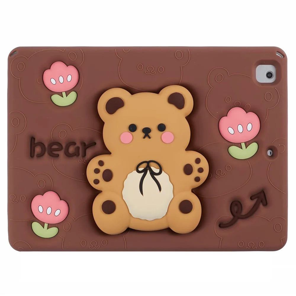 For iPad 9.7-inch (2018) / (2017) Silicone Case Bear Kickstand Tulip Tablet Cover - 7